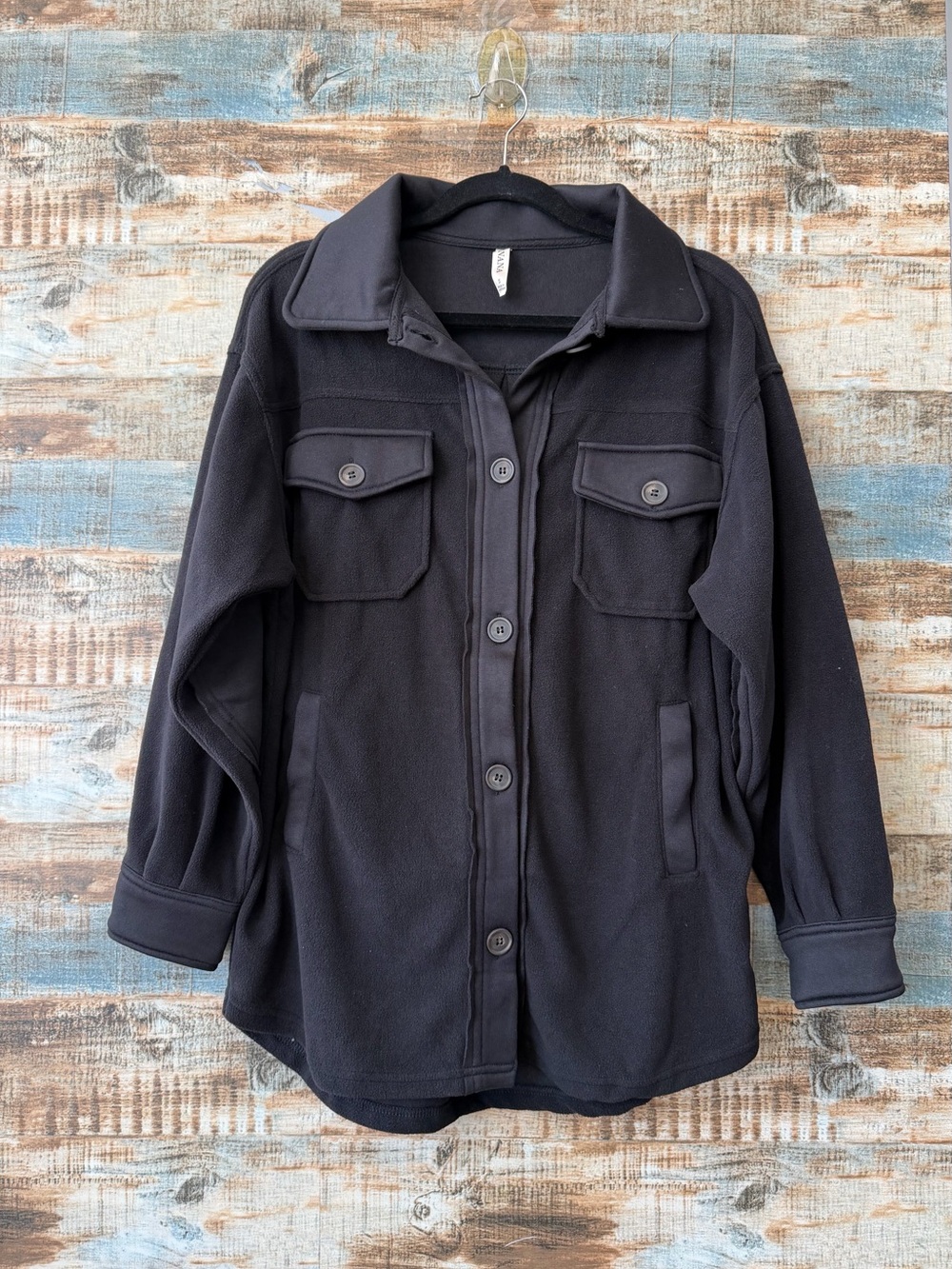 Zenana Black Button-Front Fleece Shacket - Women